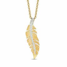 Disney Pocahontas 1/10 CT Diamond 10K Yellow Gold Finish Feather Pendant 19&quot; - £74.49 GBP