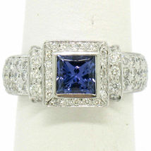 2.7 Ct Princess Blue Sapphire &amp; Diamond Halo Engagement Ring 14K White Gold Over - £81.60 GBP