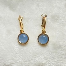 Blue Chalcedony Gold Plated Hoop Earrings w/Lever Closure - $12.82