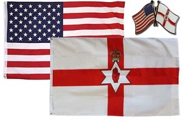 K&#39;s Novelties 2 Flag Set with Pin USA &amp; Northern Ireland Country 3x5 3x5 Flag  - £8.12 GBP