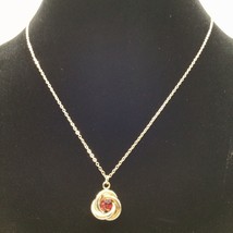 T Tahari Gold Tone Love Knot Princess Necklace With Faceted Red Rhinestone - £8.56 GBP