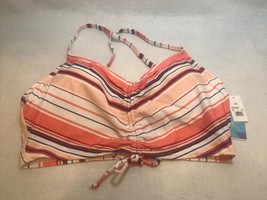 Beach Betty Women&#39;s Slimming Control Shirred Bikini Crop Top Coral Stripe Size L - £4.82 GBP