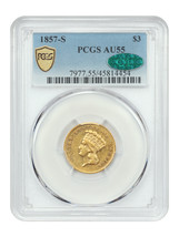 1857-S $3 PCGS/CAC AU55 - £8,449.30 GBP
