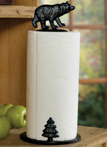 Ebros Rustic Forest Black Bear W/ Pine Tree Cast Iron Paper Towel Holder - £21.23 GBP