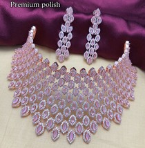 Indien Plaqué or Rose Bollywood Style Zircone Chaîne Collier Earrings Jewelry De - £148.39 GBP