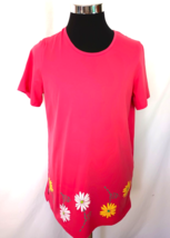 Blair Long Tunic Tee Women&#39;s Size Large Pink  Flowers at the Hem Cotton Blend - £12.23 GBP