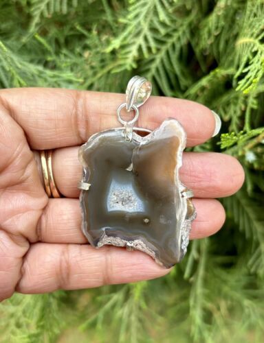 925 chapado en plata de ley, colgante de piedra de ágata de geoda druzy,... - $12.10