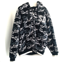 Vtg Graffiti Fleece Hood Full Zip Jacket San Diego AOP Quilted Rave Skater Jnc o - £150.27 GBP