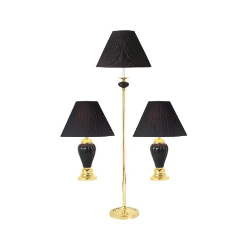 ORE International Black Ceramic &amp; Brass Table Plus Floor Kamp- Set Of 3 - $219.81