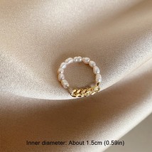 Chain Pearl Ring for Women Temperament Simple GolZircon Rings Fashion Texture Je - £10.10 GBP