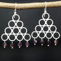 Natural Purple Amethyst Round Gemstone Handmade Earring Women&#39;s Gift Jewelry - £4.73 GBP