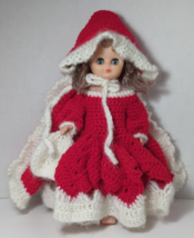 Homemade Crocheted Little Red Riding Hood Cape Dress on 13" Doll Vintage... - $9.89