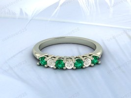 Emerald Round Stone Half Eternity Modern Unique Promise Women Band Ring Jewelry - $67.00