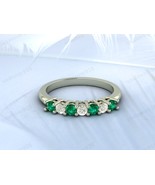 Emerald Round Stone Half Eternity Modern Unique Promise Women Band Ring ... - $1,219.24 MXN
