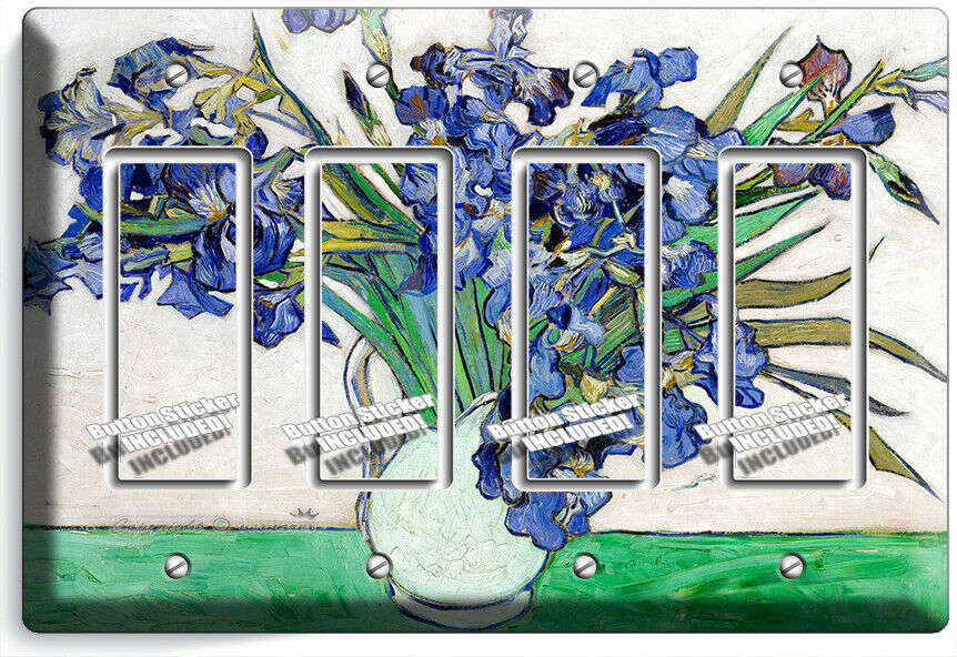 VINCENT VAN GOGH IRISES FLOWERS WHITE VASE 4 GFCI LIGHT SWITCH PLATES ROOM DECOR