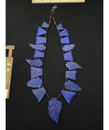 Ancien collier amulette feuille sculptée lapis lazuli vintage rare pende... - €123,10 EUR