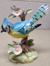 Vintage Beautiful Ceramic Blue Jay Bird On Branch Figurine Hand Painted ... - $18.89