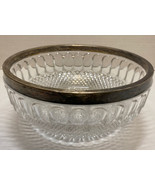 Vintage 8.5” Lead Crystal Glass Bowl With Silver Plated Rim  - £14.88 GBP
