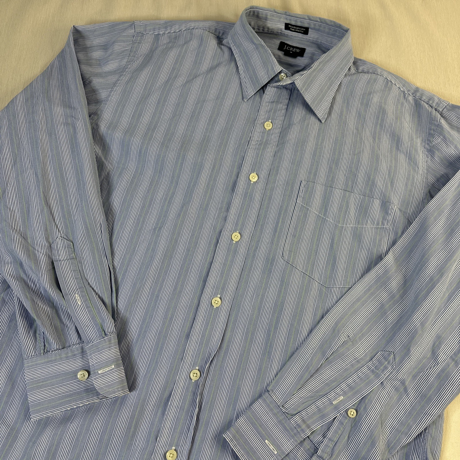 J Crew Secret Wash Cotton Shirt Mens Large 16-16.5 Classic Fit Blue Stripe - $18.46