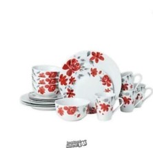 Pfaltzgraff Liana 6-Piece Red Floral Stoneware Coffee Mug Set Dishwasher... - $28.45
