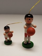 Boy Basketball Wood Ornaments 3&quot; and 1.5&quot; Vintage Sports Red White - £11.99 GBP