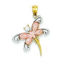 14K Tri-Color Gold Diamond Cut Dragonfly Pendant Charm Jewelry 22 x 19 mm - $134.31