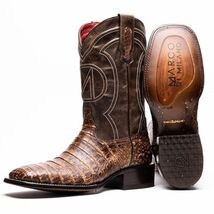 TUCSON Genuine Caiman Belly Skin Cowboy Boot from Western Collection Stone Brown image 3