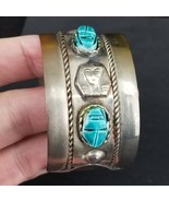 Vintage Egyptian Revival Scarab Pharaoh Cuff Bracelet 5 3/4&quot; adjustable - $24.99