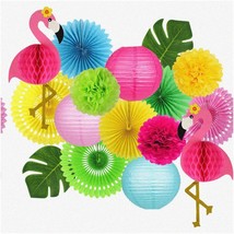 Tropical Flamingo Fiesta Kit: Honeycomb Balls, Paper Lanterns, Tissue Fans - Lua - $49.49