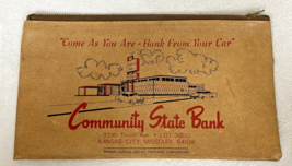 Vintage Community State Bank Missouri Brown Vinyl Money Bag Working Zipper - $22.28