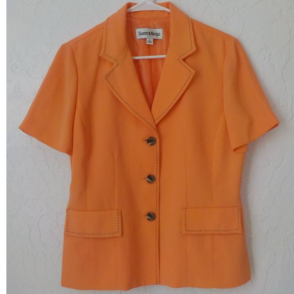 Primary image for Danny & Nicole Orange Top Short Sleeve Blazer Women size 8 Button Up Stitches 