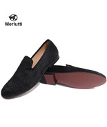Merlutti Handmade Plain Black Horsehair Leather Loafers - £141.63 GBP