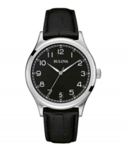 NEW* Bulova Men&#39;s 96B233 Black Leather Quartz Wrist Watch - £86.49 GBP