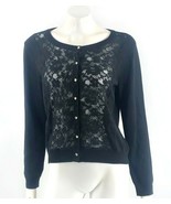 J JIll Womens Cardigan Sweater Size Medium Black Lace Front Jewel Button... - $658.58 MXN