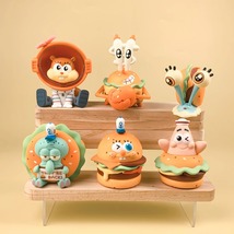 New 6pcs/set Spongeboob Patriick Gaary Saandy Delicious Crab Burger Figure - $26.99