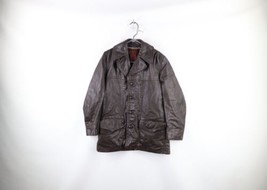 Vintage 70s Streetwear Mens Medium Distressed Leather Full Zip Jacket Brown USA - £69.95 GBP