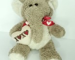 Valentine Day Brown White Elephant Red Heart Bow Tie Plush Stuffed Anima... - $21.77