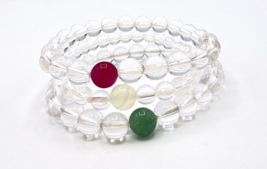 Set Of Three Clear Quartz Crystal Bead Stretch Bracelets - £23.86 GBP