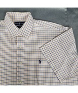 Ralph Lauren Mens M Blake Oxford Orange Blue Plaid Short Sleeve Button Shirt Med - $25.09 CAD