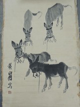 Hand Painted Watercolor 35&quot;x19&quot; Painting 4 Four Donkeys possibly Huang Zhou - $62,964.00 MXN