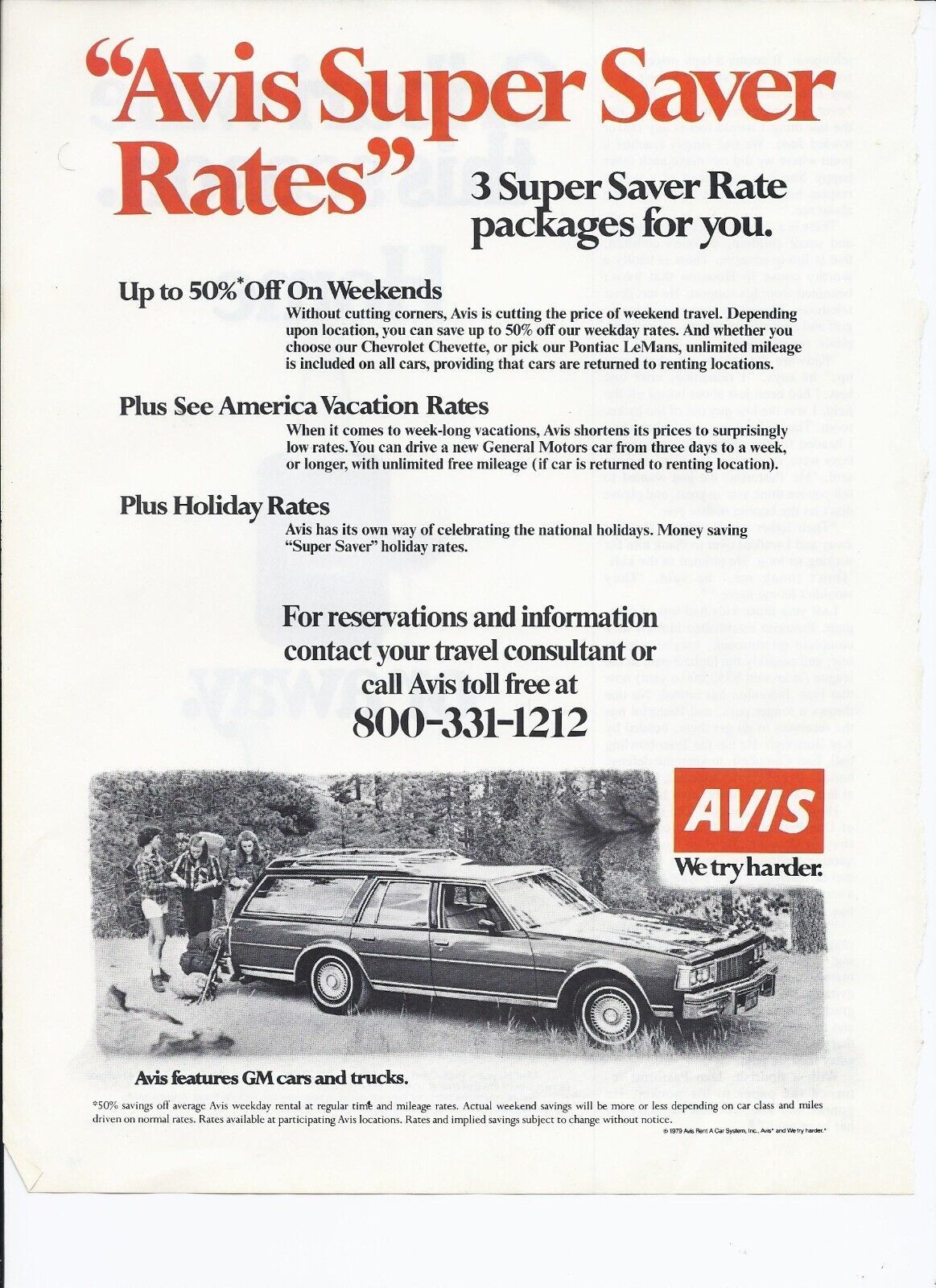 1979 Avis Car Rental Print Ad Automobile car Station wagon GM 8.5" x 11" - $19.40