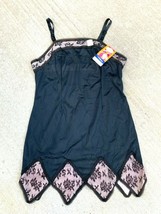 VTG Retro  S 60s Teddy Slip SILKY Black Nylon LACE Hanky Hem NWT Match-m... - £37.12 GBP