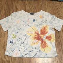 koret womens Embroidered Flower Design Tee Short Sleeve Crew Neck Size L... - $159.18 MXN
