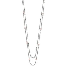Chisel Stainless Steel Polished 2-Strand Pink Crystal Beaded 16+1 inch N... - $836.50 MXN