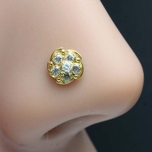 Floral Real Gold 14K White CZ Indian nose ring Push Pin - £36.67 GBP