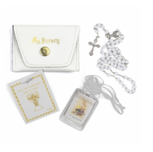 GIRL&#39;S FIRST COMMUNION SET WITH LEATHERETTE ROSARY CASE - £31.89 GBP