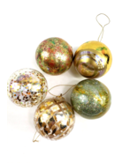 5 Blown Glass Christmas Ball Ornaments Ball Shiny Glitter Gold - £4.47 GBP