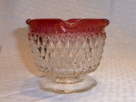 Indiana Glass Diamond Point Ruby Red Flash 4&quot; Glass candy trinket BOWL Dish  - £13.38 GBP