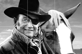 john wayne true grit horse movie painting Medallion tile mural backsplash 12x18 - £55.31 GBP