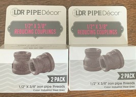 2 Packages of 2 LDR Pipe Decor 1/2&quot;x3/8&quot; Galvanized Grey Reducing Couplings - £8.80 GBP